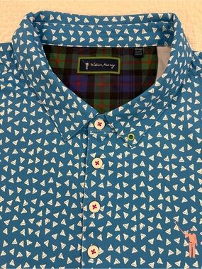 William Murray AOP Shark Tooth Blue White Men’s 2XL Performance Golf Polo Shirt